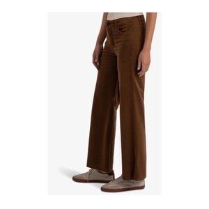 Kut From The Kloth Meg High Rise Wide Leg Raw Hem Pant Brunette Sz 14 NWT
